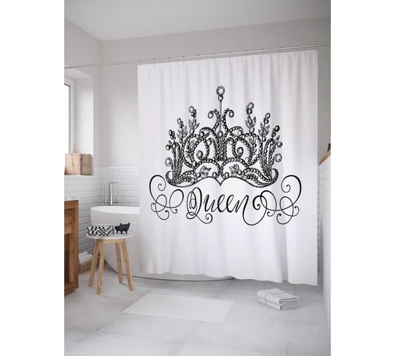 Штора (занавеска) для ванной JoyArty "Королева" из сатена, 180х200 см с крючками, sc_33615