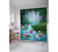 Штора (занавеска) для ванной JoyArty "Цветок лотоса" из сатена, 180х200 см с крючками, sc_32861