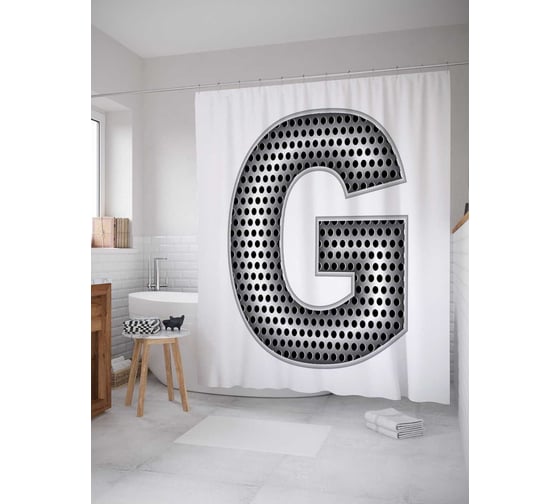 Штора (занавеска) для ванной JoyArty "Алюминиевая g" из сатена, 180х200 см с крючками, sc_4526g 1