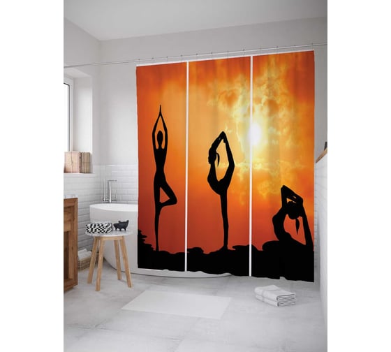 Штора (занавеска) для ванной JoyArty "Асаны под солнцем" из сатена, 180х200 см с крючками, sc_37566 1