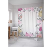 Штора (занавеска) для ванной JoyArty "Цветочная рама" из сатена, 180х200 см с крючками, sc_35880