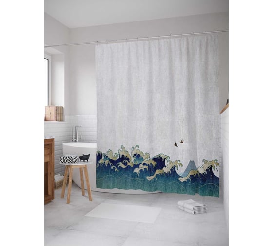 Штора (занавеска) для ванной JoyArty "Пара над морем" из сатена, 180х200 см с крючками, sc_37607 1