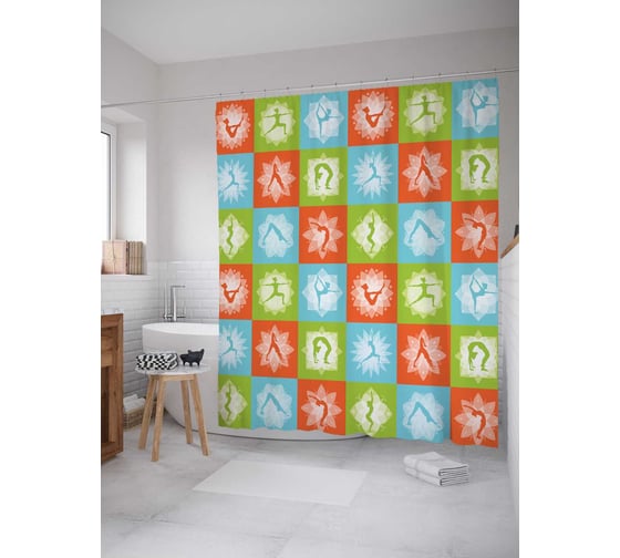 Штора (занавеска) для ванной JoyArty "Йога" из сатена, 180х200 см с крючками, sc_37556 1