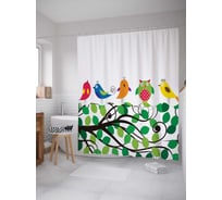 Штора (занавеска) для ванной JoyArty "Совещание птиц" из сатена, 180х200 см с крючками, sc_3834