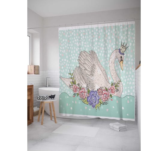 Штора (занавеска) для ванной JoyArty "Царевна лебедь" из сатена, 180х200 см с крючками, sc_33611 1