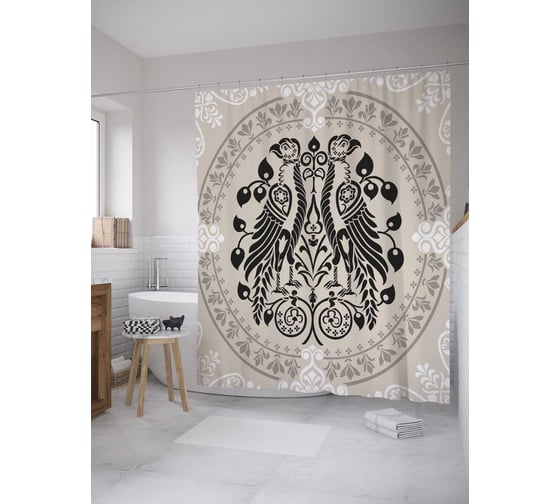 Штора (занавеска) для ванной JoyArty "Геральдические орлы" из сатена, 180х200 см с крючками, sc_32508