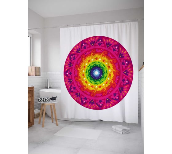 Штора (занавеска) для ванной JoyArty "Цвета чакр" из сатена, 180х200 см с крючками, sc_36887 1