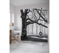 Штора (занавеска) для ванной JoyArty "Колесо на дереве" из сатена, 180х200 см с крючками, sc_32071