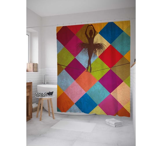 Штора (занавеска) для ванной JoyArty "Канатоходка" из сатена, 180х200 см с крючками, sc_32185 1