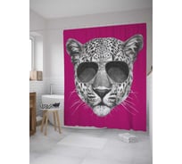 Штора (занавеска) для ванной JoyArty "Гепард в солнечных очках" из сатена, 180х200 см с крючками, sc_32375