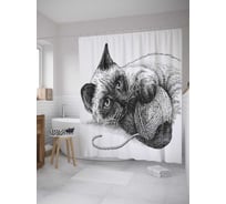 Штора (занавеска) для ванной JoyArty "Котик с клубком" из сатена, 180х200 см с крючками, sc_32183