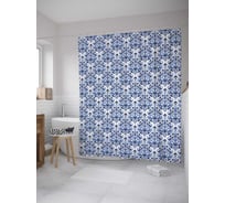 Штора (занавеска) для ванной JoyArty "Голубой орнамент" из сатена, 180х200 см с крючками, sc_35081