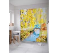 Штора (занавеска) для ванной JoyArty "Парк с лазурной рекой" из сатена, 180х200 см с крючками, sc_4998