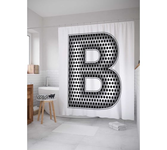 Штора (занавеска) для ванной JoyArty "Алюминиевая b" из сатена, 180х200 см с крючками, sc_4526b 1