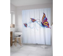 Штора (занавеска) для ванной JoyArty "Радужные бабочки" из сатена, 180х200 см с крючками, sc_32254