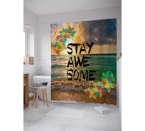 Штора (занавеска) для ванной JoyArty "Надпись на фото пляжа" из сатена, 180х200 см с крючками, sc_5028