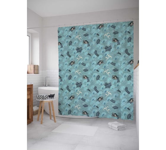 Штора (занавеска) для ванной JoyArty "Морской дракон" из сатена, 180х200 см с крючками, sc_37603 1