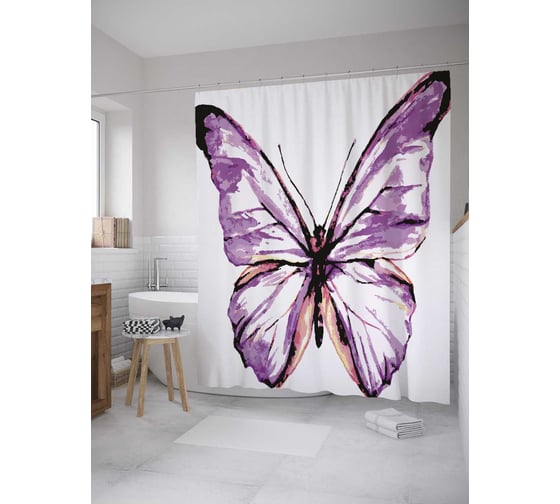 Штора (занавеска) для ванной JoyArty "Бабочка акварелью" из сатена, 180х200 см с крючками, sc_32319 1