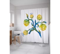 Штора (занавеска) для ванной JoyArty "Цветущие артишоки" из сатена, 180х200 см с крючками, sc_38892