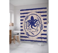 Штора (занавеска) для ванной JoyArty "Осьминог и полосы" из сатена, 180х200 см с крючками, sc_5084