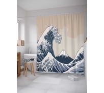 Штора (занавеска) для ванной JoyArty "Волна" из сатена, 180х200 см с крючками, sc_51783