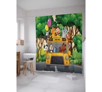 Штора (занавеска) для ванной JoyArty "Зообус" из сатена, 180х200 см с крючками, sc_37593