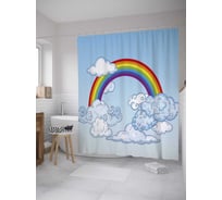 Штора (занавеска) для ванной JoyArty "Радуга в облаках" из сатена, 180х200 см с крючками, sc_31955