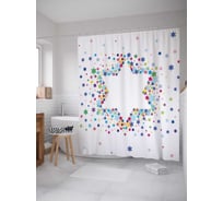 Штора (занавеска) для ванной JoyArty "Звезда Давида в разноцветных снежинках" из сатена, 180х200 см с крючками, sc_5862