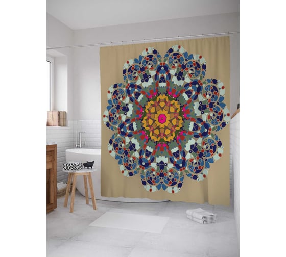 Штора (занавеска) для ванной JoyArty "Орнамент и узоры" из сатена, 180х200 см с крючками, sc_5126 1