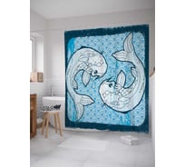 Штора (занавеска) для ванной JoyArty "Рыбы кои для раскраски" из сатена, 180х200 см с крючками, sc_38757