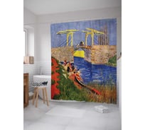 Штора (занавеска) для ванной JoyArty "Средневековый мост.Живопись" из сатена, 180х200 см с крючками, sc_5176