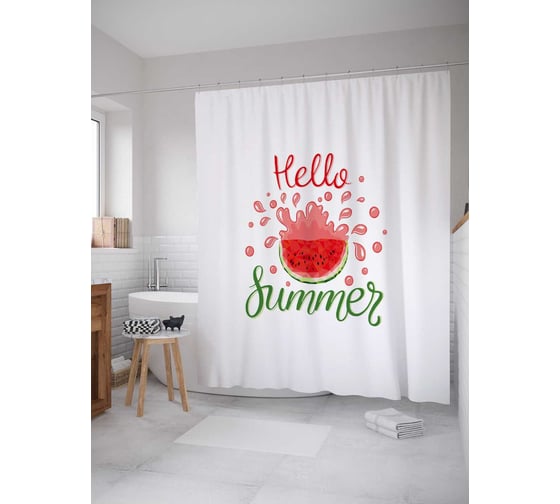 Штора (занавеска) для ванной JoyArty "Арбузное лето" из сатена, 180х200 см с крючками, sc_53739 1