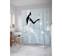 Штора (занавеска) для ванной JoyArty "Девушка в платье из бабочек" из сатена, 180х200 см с крючками, sc_34491