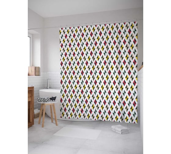 Штора (занавеска) для ванной JoyArty "Двухцветные ромбы" из сатена, 180х200 см с крючками, sc_31820 1