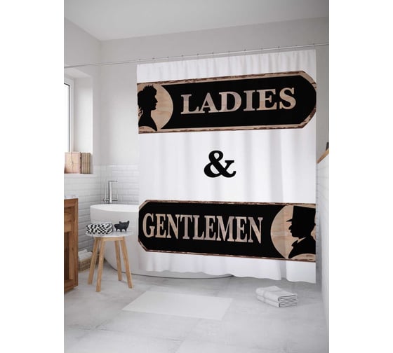 Штора (занавеска) для ванной JoyArty "Леди и джентльмены" из сатена, 180х200 см с крючками, sc_5301 1