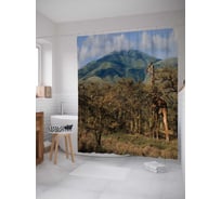 Штора (занавеска) для ванной JoyArty "Жираф на пастбище" из сатена, 180х200 см с крючками, sc_37577