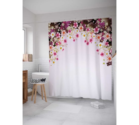 Штора (занавеска) для ванной JoyArty "Цветочная арка" из сатена, 180х200 см с крючками, sc_32693 1