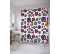 Штора (занавеска) для ванной JoyArty "Горошек в кружках" из сатена, 180х200 см с крючками, sc_32118