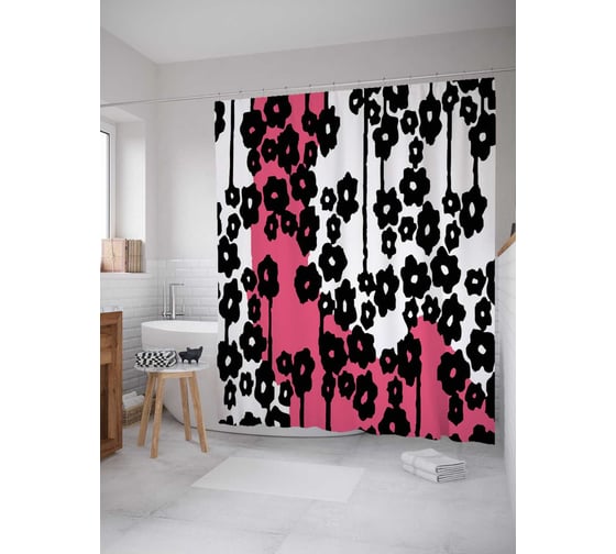 Штора (занавеска) для ванной JoyArty "Цветочные шестеренки" из сатена, 180х200 см с крючками, sc_5230 1