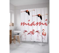 Штора (занавеска) для ванной JoyArty "Розовые фламинго" из сатена, 180х200 см с крючками, sc_5295