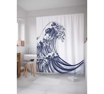 Штора (занавеска) для ванной JoyArty "Громадная волна" из сатена, 180х200 см с крючками, sc_37605
