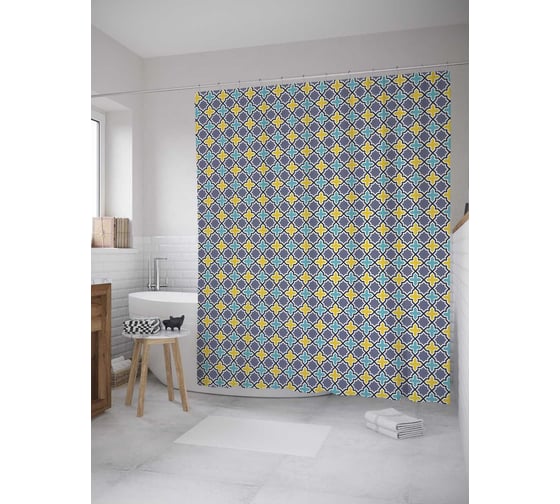 Штора (занавеска) для ванной JoyArty "Узорные многоугольные фигуры" из сатена, 180х200 см с крючками, sc_31803 1