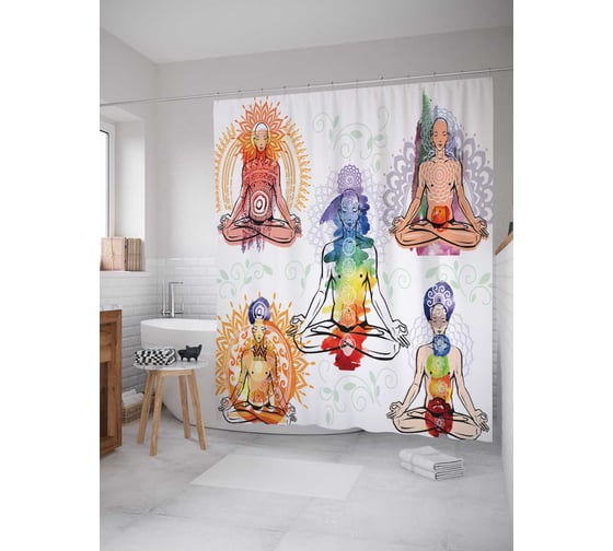 Штора (занавеска) для ванной JoyArty "Поза лотоса" из сатена, 180х200 см с крючками, sc_37549 1