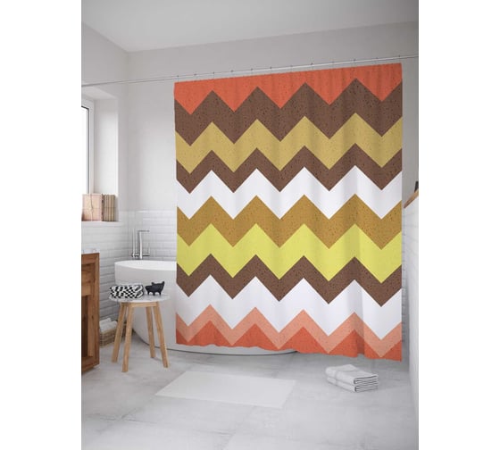Штора (занавеска) для ванной JoyArty "Изменчивые зигзаги" из сатена, 180х200 см с крючками, sc_4336 1