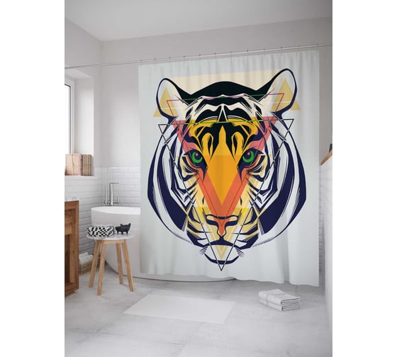Штора (занавеска) для ванной JoyArty "Магический тигр" из сатена, 180х200 см с крючками, sc_38669 1