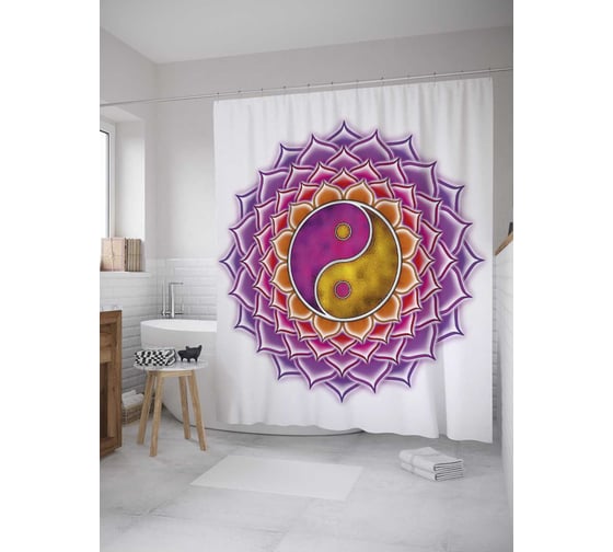 Штора (занавеска) для ванной JoyArty "Мандала противоположностей" из сатена, 180х200 см с крючками, sc_35464 1