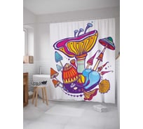 Штора (занавеска) для ванной JoyArty "Поганки дудл" из сатена, 180х200 см с крючками, sc_36845