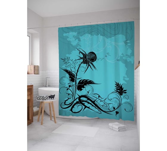 Штора (занавеска) для ванной JoyArty "Грустный чертополох" из сатена, 180х200 см с крючками, sc_4395 1