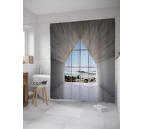 Штора (занавеска) для ванной JoyArty "Мансарда с видом на море" из сатена, 180х200 см с крючками, sc_34936