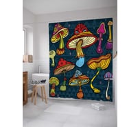 Штора (занавеска) для ванной JoyArty "Разные поганки" из сатена, 180х200 см с крючками, sc_36842